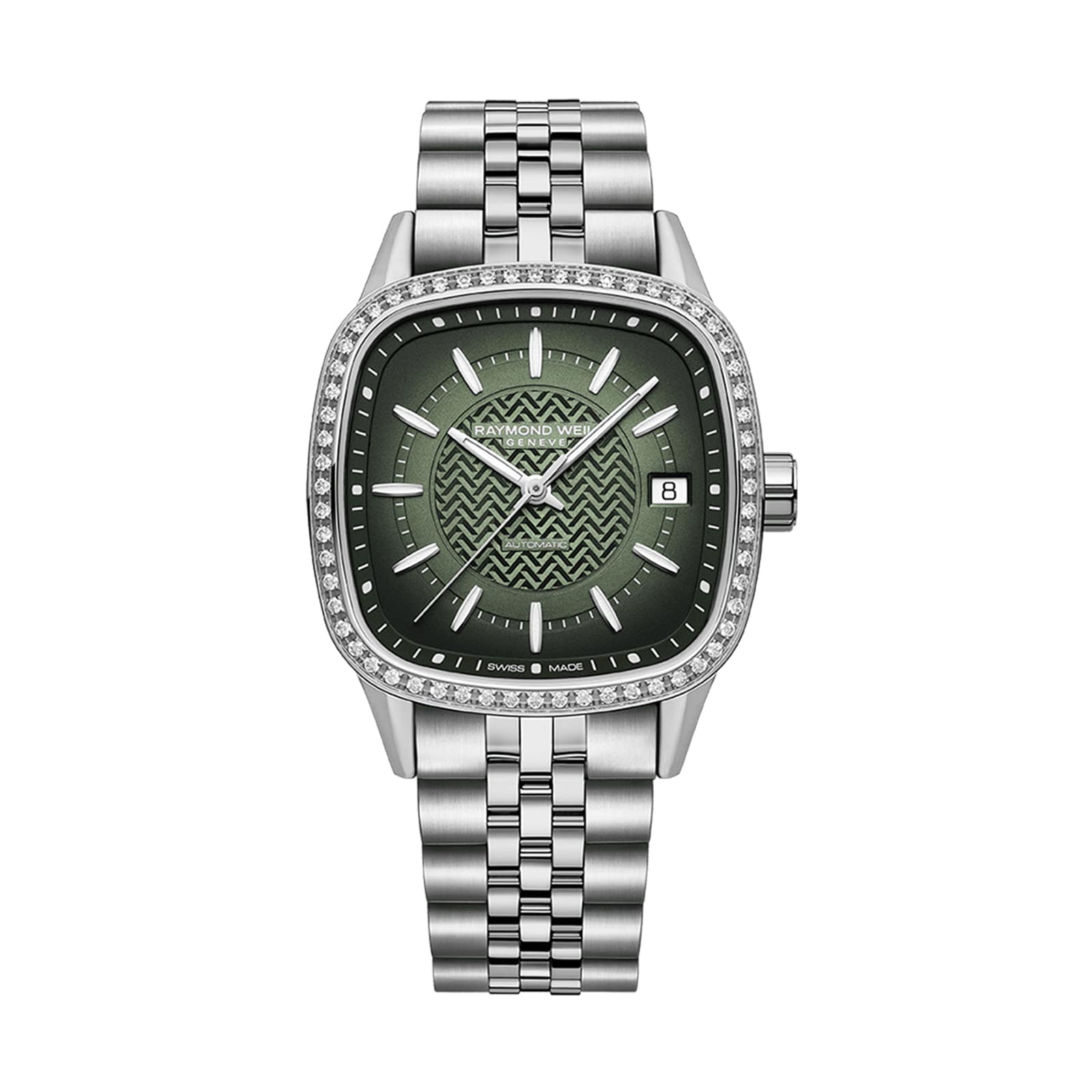 Raymond Weil Freelancer Automatic 34mm x 34mm Ladies Watch Lab Grown Diamonds Green