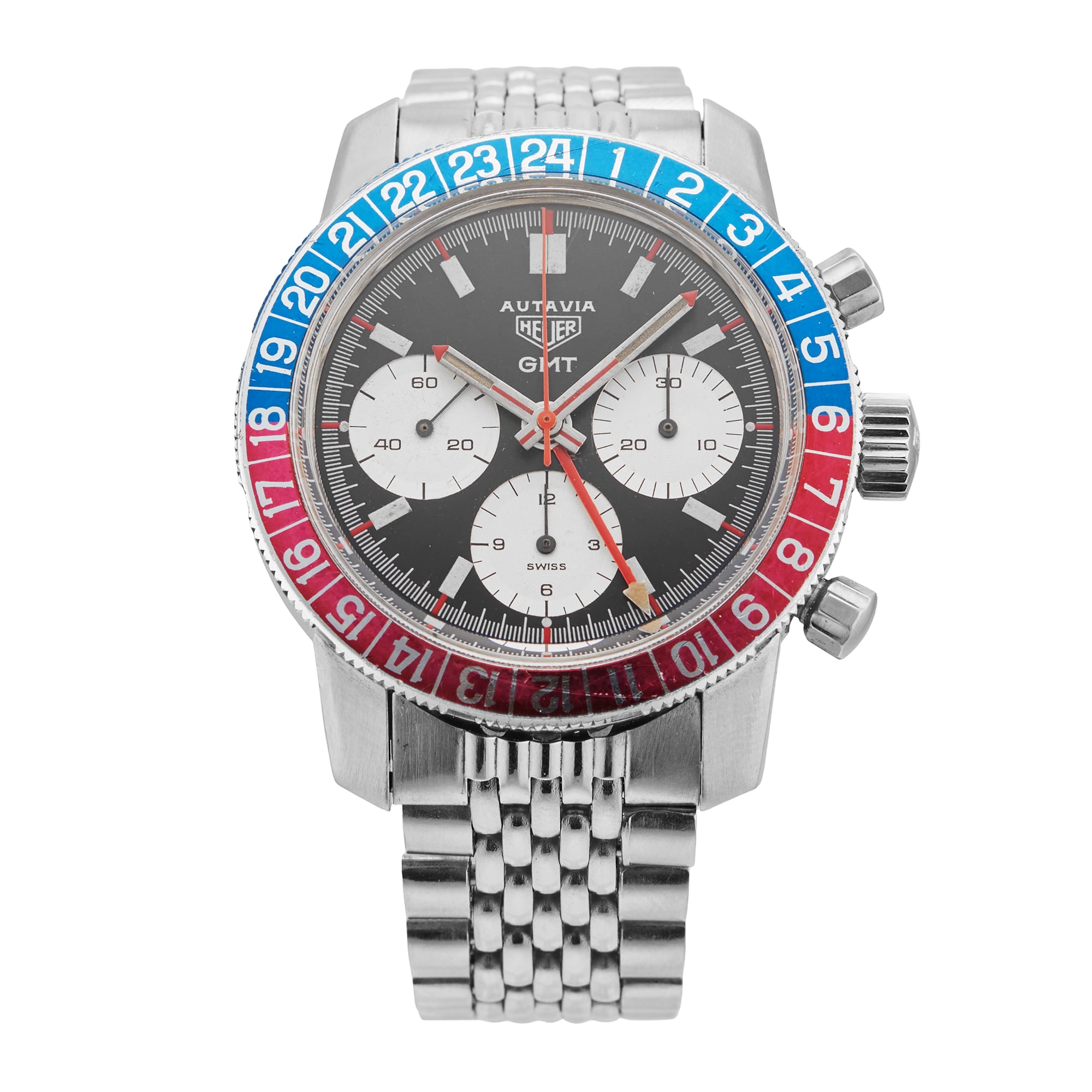 Vintage Heuer Autavia GMT 2446C 1970s 40mm Stainless Steel