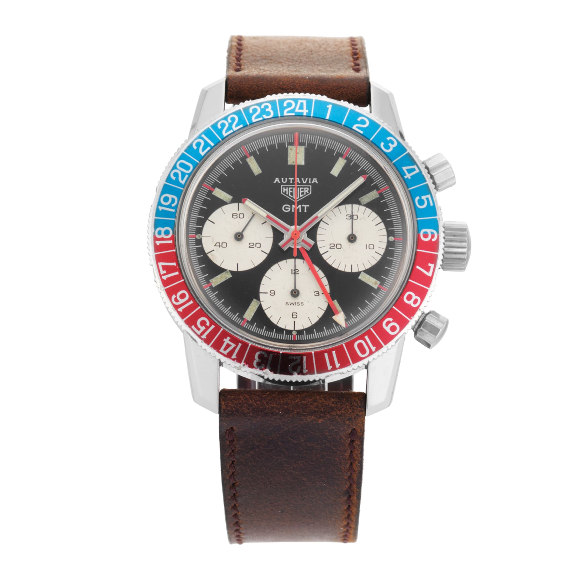 Vintage Heuer Autavia GMT 2446C 1970s 40mm Stainless Steel