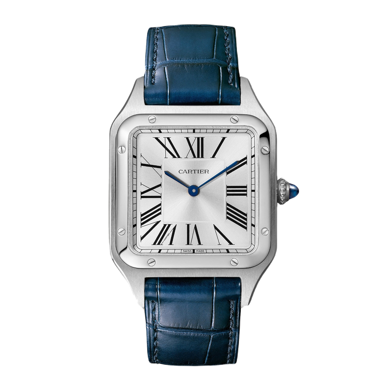 Cartier SantosDumont Watch Large Model Quartz Movement Steel Leather