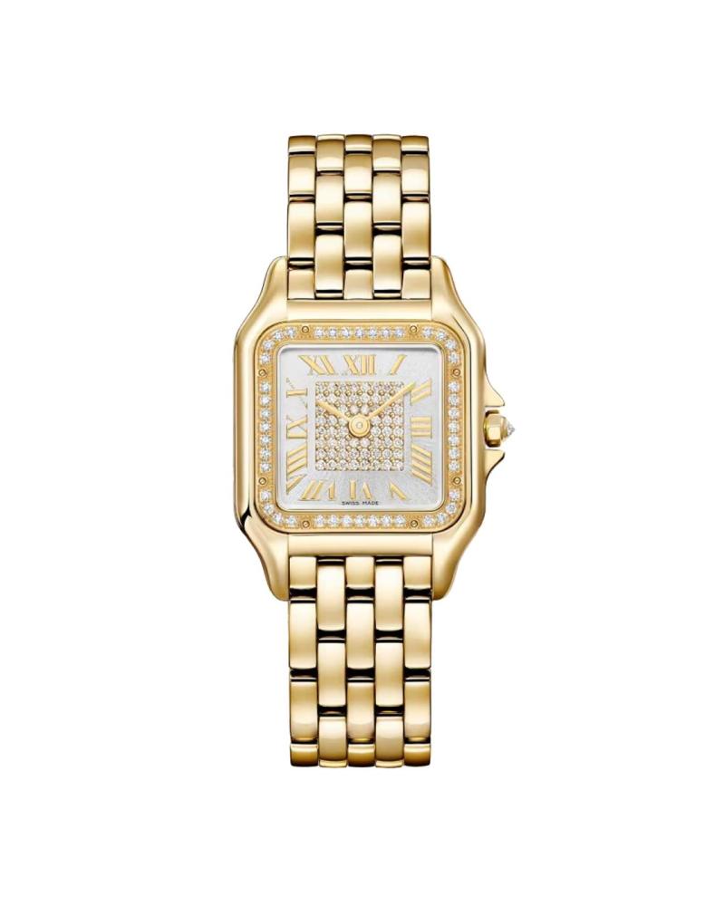 Panthegravere De Cartier Watch Medium Model Quartz Movement Yellow Gold