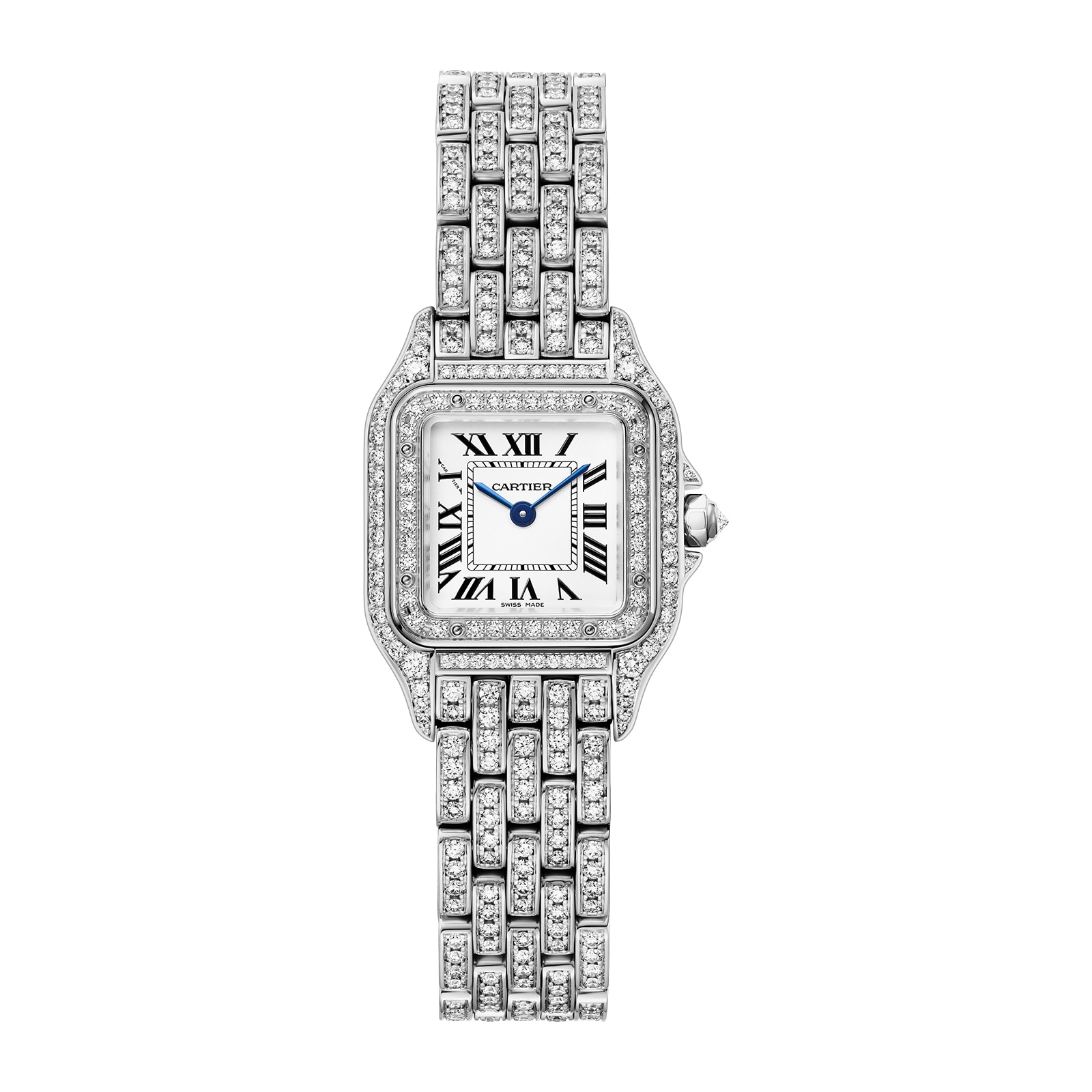 Panthegravere De Cartier Watch Small Model Quartz Movement Rhodiumized White Gold Case