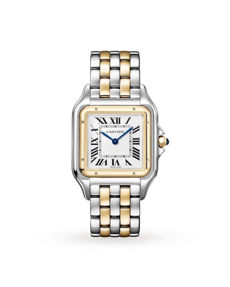 Panthegravere De Cartier Watch Large Model Quartz Movement Yellow Gold Steel