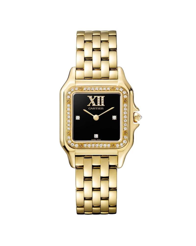 Panthegravere De Cartier Watch Medium Model Quartz Movement Yellow Gold