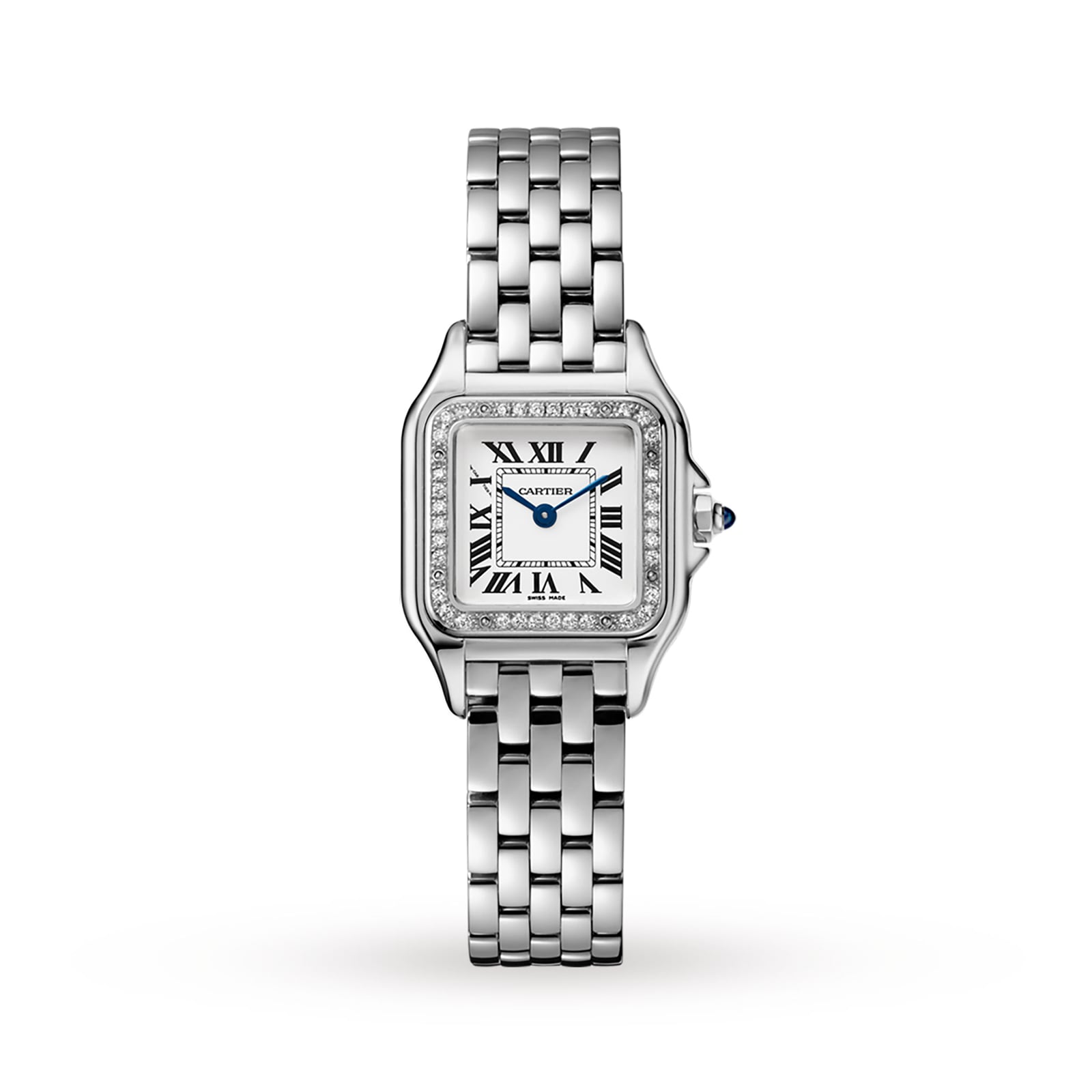 Panthegravere De Cartier Watch Small Model Quartz Movement Steel Diamonds