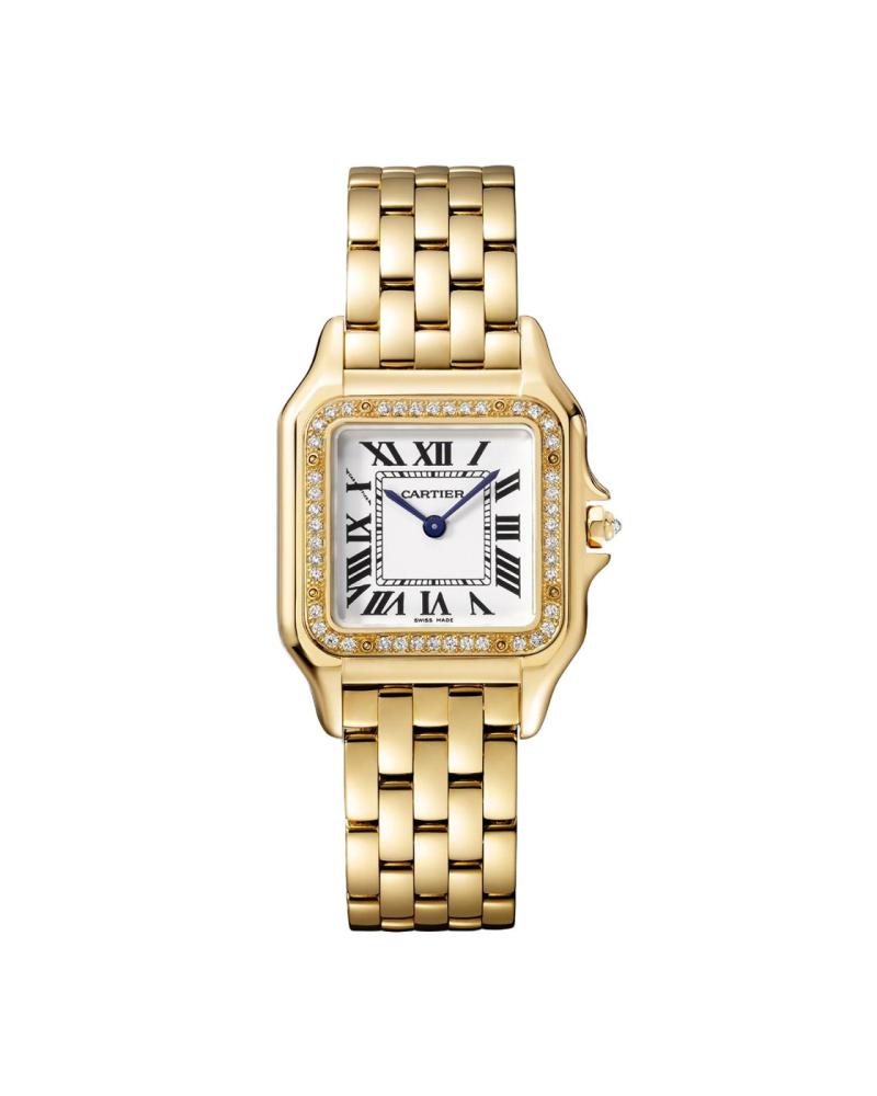Panthegravere De Cartier Watch Medium Model Quartz Movement Yellow Gold Diamonds