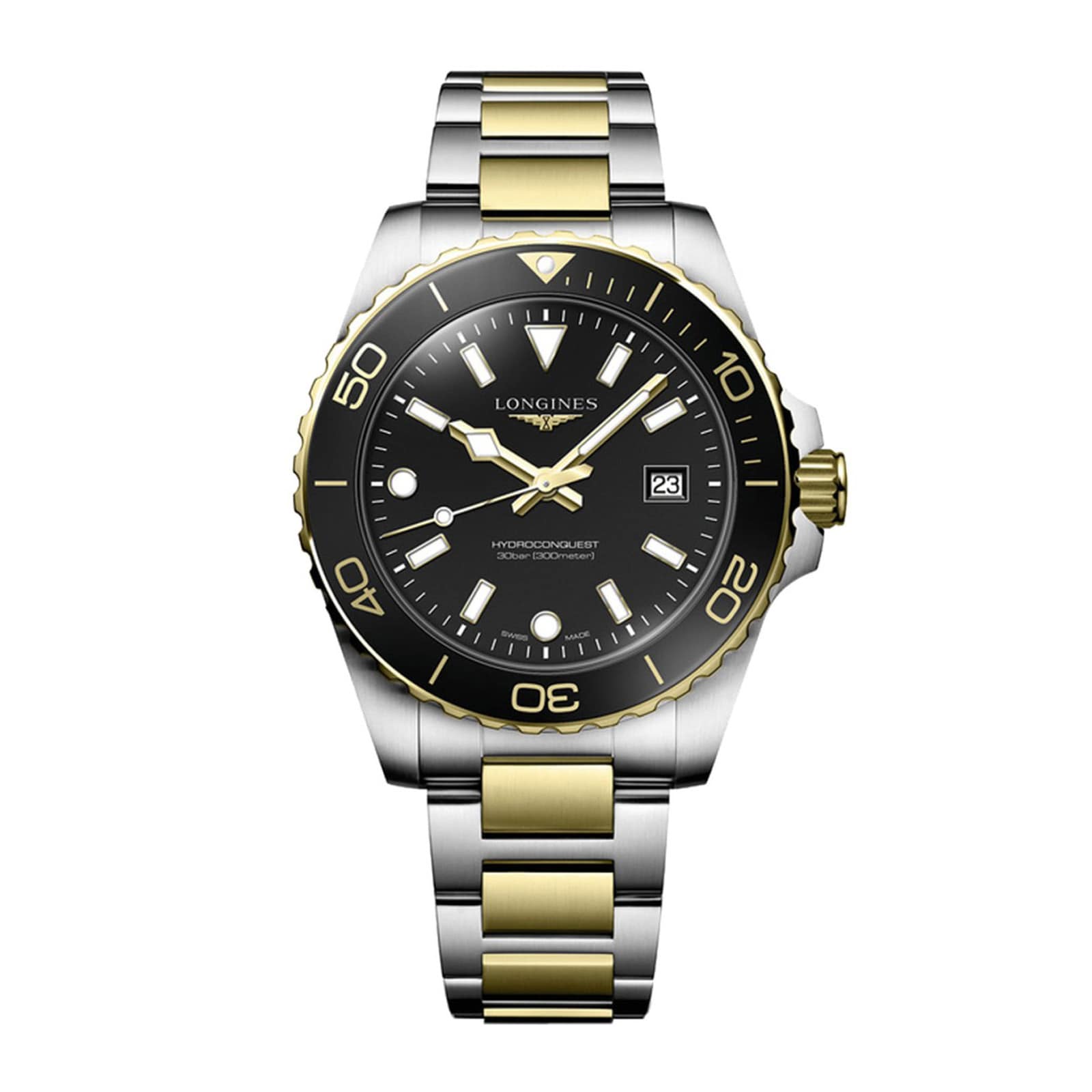 Longines HydroConquest Quartz 42mm Mens Watch BiColour Black