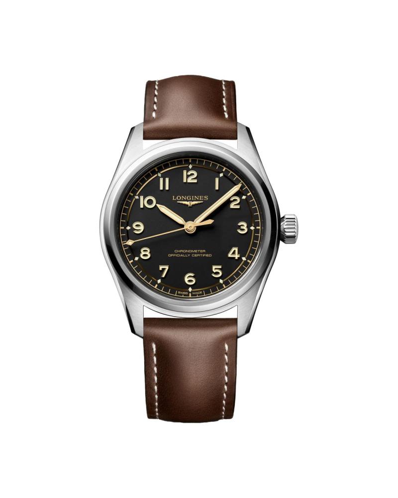 Longines Spirit Pilot 3 Hands 39mm Mens Watch Leather Black