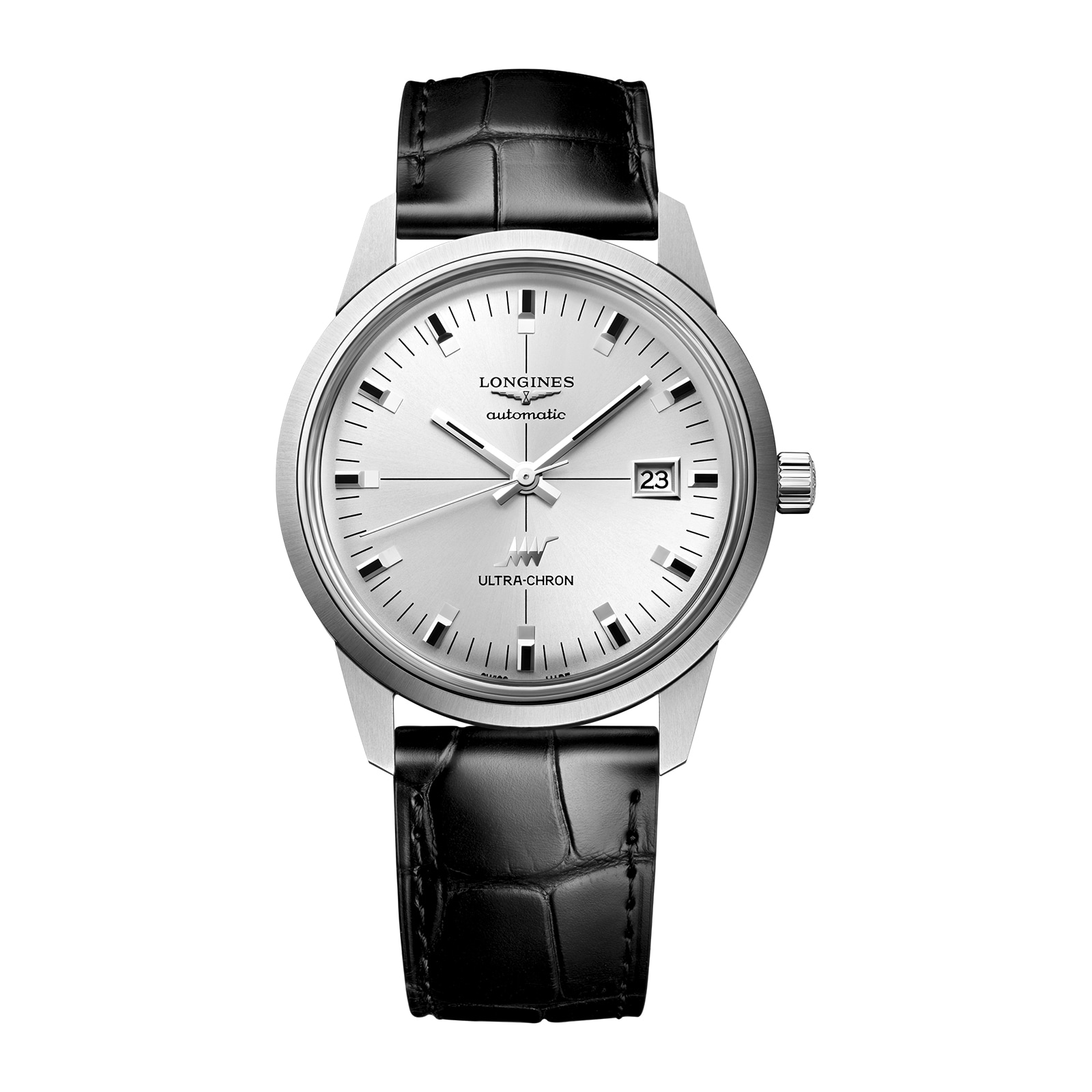 Longines UltraChron Classic 40mm Mens Watch Silver Alligator