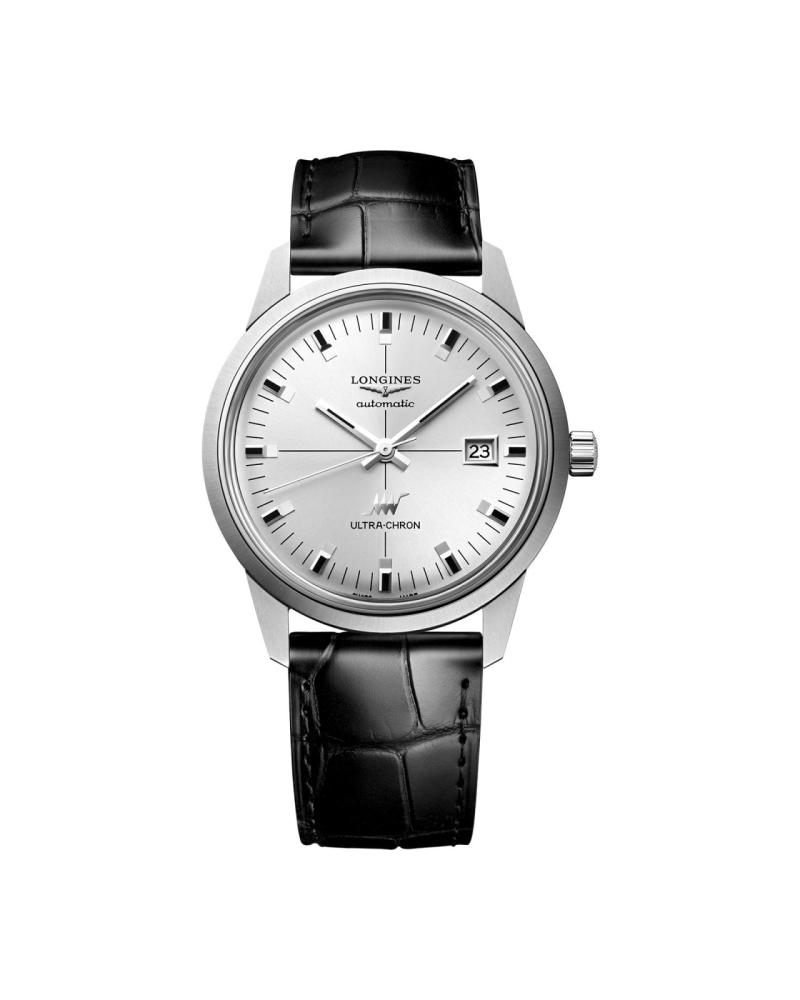 Longines UltraChron Classic 40mm Mens Watch Silver Alligator