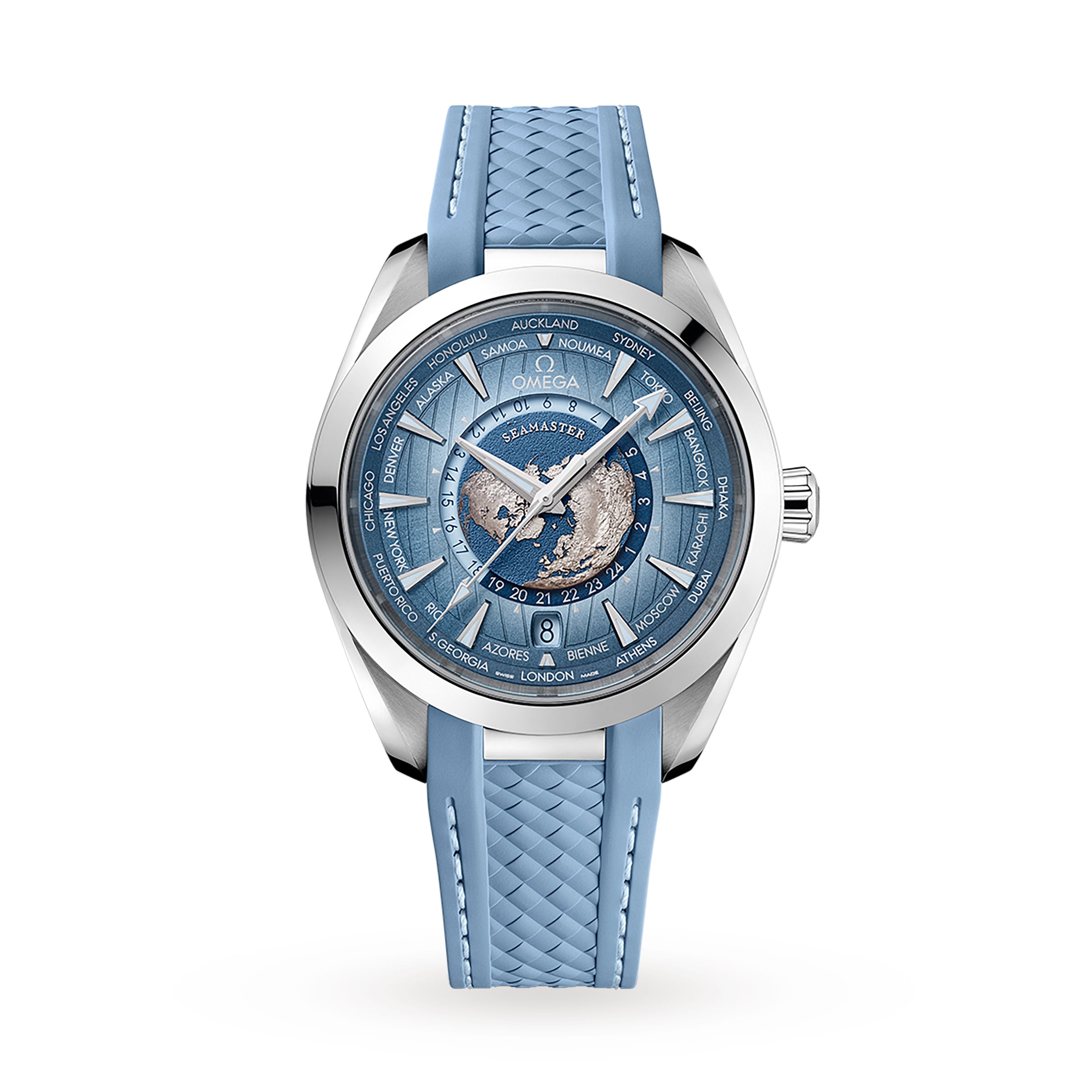 Omega Seamaster Aqua Terra 150M CoAxial Master Chronometer Gmt Worldtimer 43mm Summer Blue